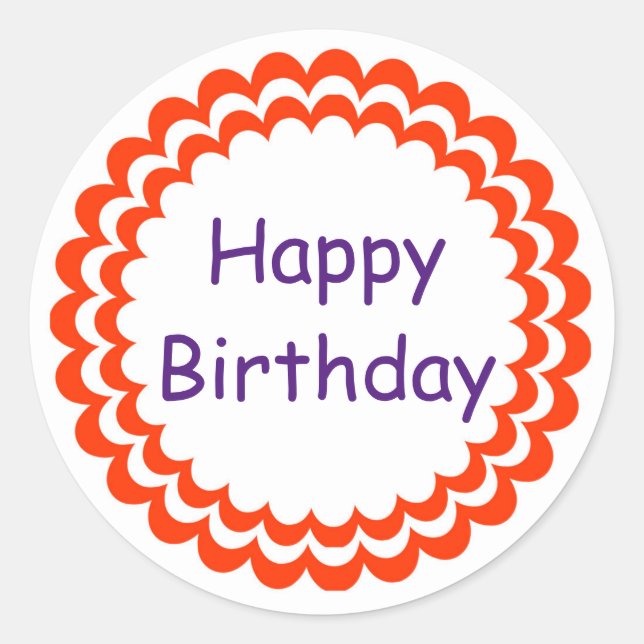 Happy birthday orange violet classic round sticker (Front)