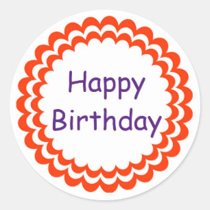 Happy birthday orange violet classic round sticker