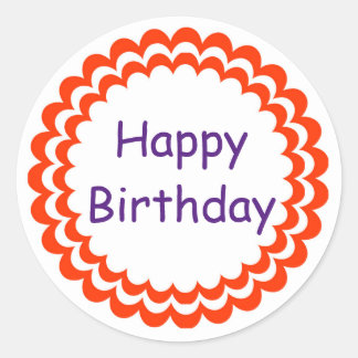 Happy birthday orange violet classic round sticker
