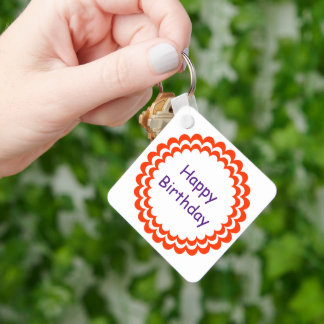Happy birthday orange violet key ring