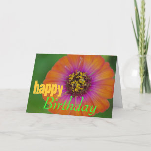 "Happy Birthday" Orange Zinnia Birthday Card
