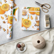 Happy Birthday Oranges Cake CandleWrapping Paper  