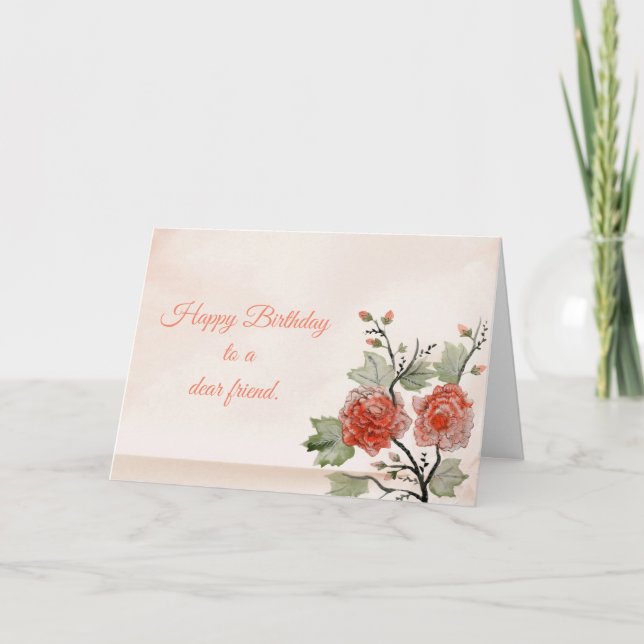 Happy Birthday. Oriental Flowers. Card (Front)