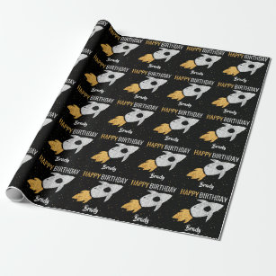 Happy Birthday Outer Space Rocket Ship Kids Wrapping Paper