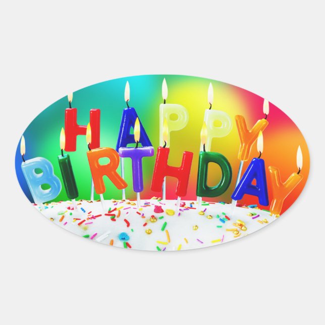 Happy Birthday Oval Sticker (Front)