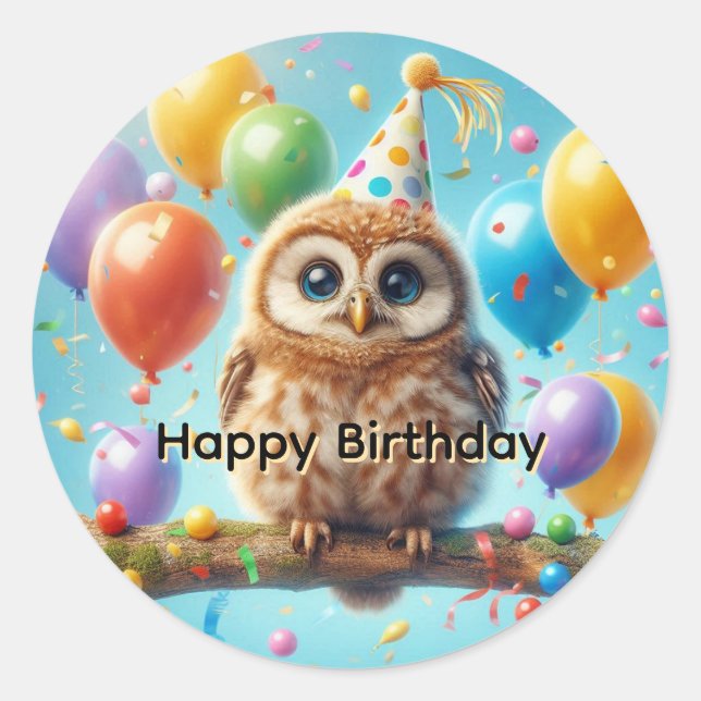Happy Birthday Owl  Classic Round Sticker (Front)