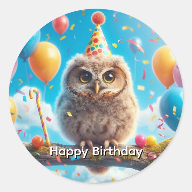 Happy Birthday Owl  Classic Round Sticker (Front)