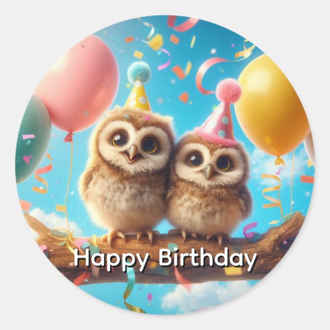 Happy Birthday Owl  Classic Round Sticker (Front)