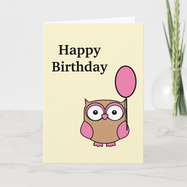 Happy Birthday Owl Pink and Tan Card (Front)