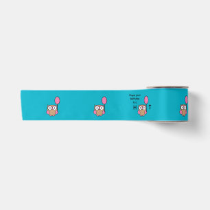 Happy Birthday Owl Pink and Tan Satin Ribbon