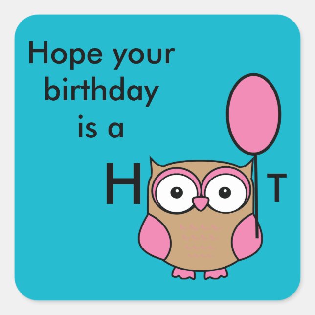 Happy Birthday Owl Pink and Tan Square Sticker (Front)
