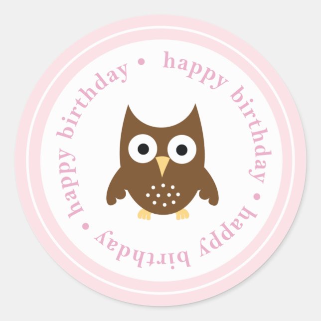 {happy birthday} owl sticker (Front)