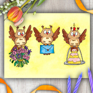 Happy Birthday Owls by Nicole Janes Holiday Postcard