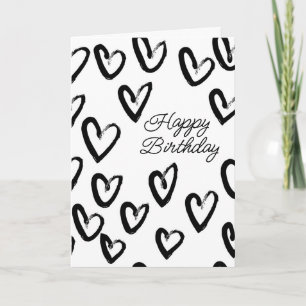 Happy Birthday   Paint Stroke Heart Pattern Card