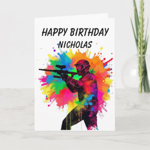 Happy Birthday Paintball Gamer Colourful Design Card