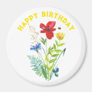 Happy Birthday Painted Floral Country Gift Magnet