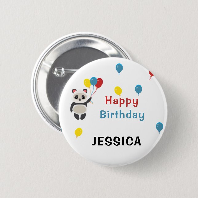 Happy birthday Panda bear white 6 Cm Round Badge (Front & Back)