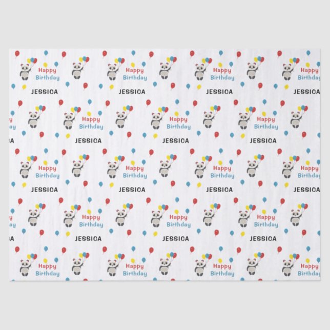 Happy birthday Panda bear white Tissue Paper (Front)