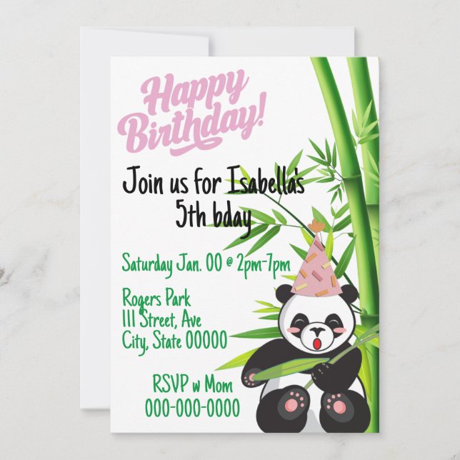 Happy Birthday Panda Customise-able Invite (Front)