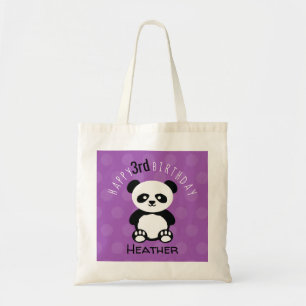 Happy Birthday Panda Personalised Kids Purple Girl Tote Bag