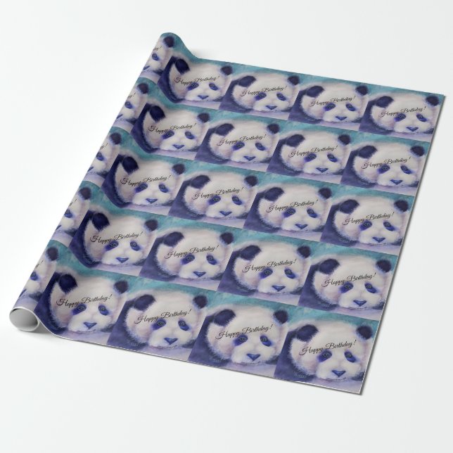Happy Birthday Panda Wrapping Paper (Unrolled)