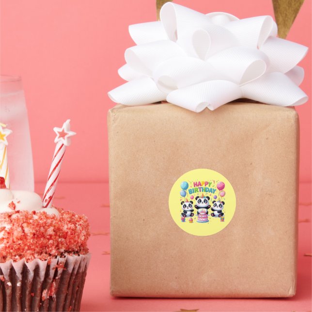 Happy Birthday Pandas Classic Round Sticker (Party)