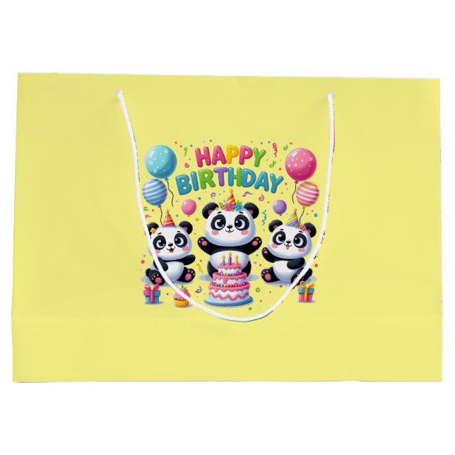 Happy Birthday Pandas Large Gift Bag (Back)