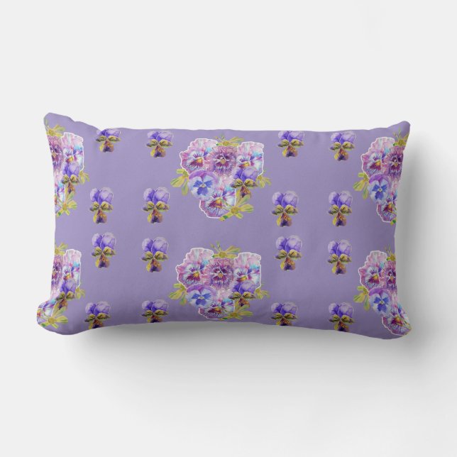 Happy Birthday Pansy floral ladies Lavender Lilac Lumbar Cushion (Front)