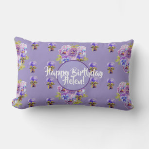 Happy Birthday Pansy floral ladies Name Cuchion Lumbar Cushion