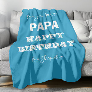 Happy Birthday Papa Chic Script Name Blue Classic  Fleece Blanket
