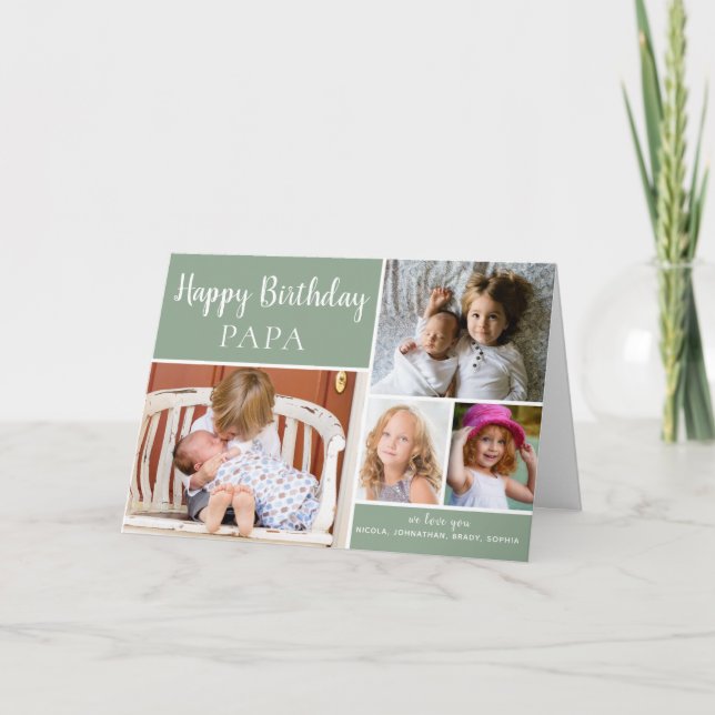 Happy Birthday PAPA Photo Collage Green Card (Front)