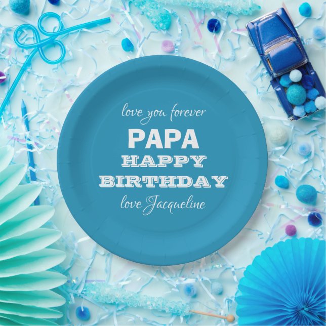 Happy Birthday PAPA Script Name Modern Chic  Paper Plate (Party)