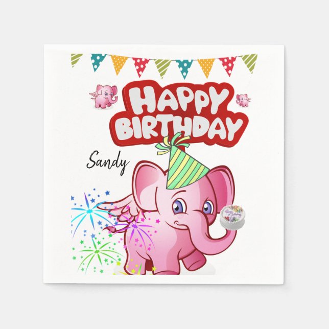 Happy Birthday Paper Napkins, Pig Napkin (Front)