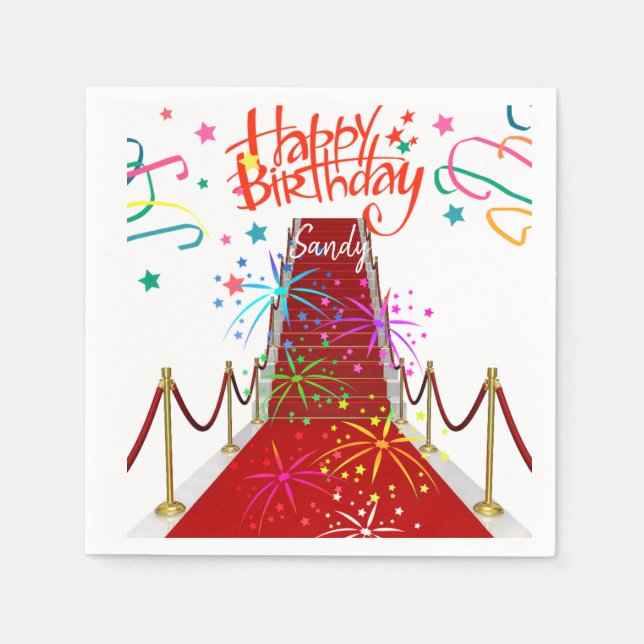 Happy Birthday Paper Napkins, Red Carpet Napkin (Front)