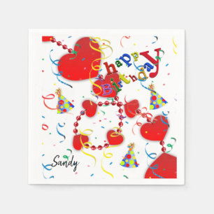 Happy Birthday Paper Napkins, Red Hearts Napkin