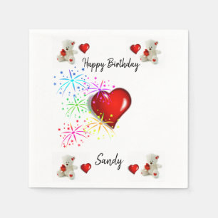 Happy Birthday Paper Napkins, White Teddy Bear Napkin