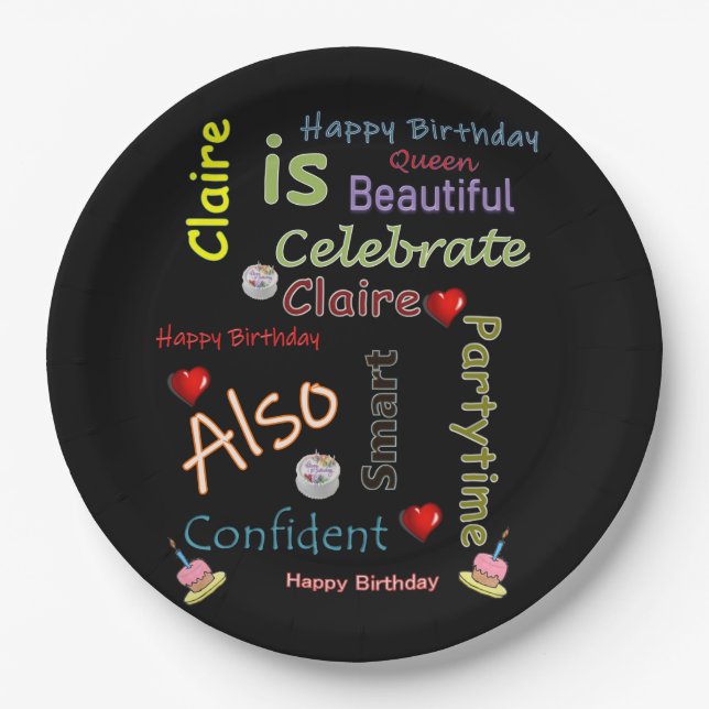 Happy Birthday Paper Plates Claire (Front)