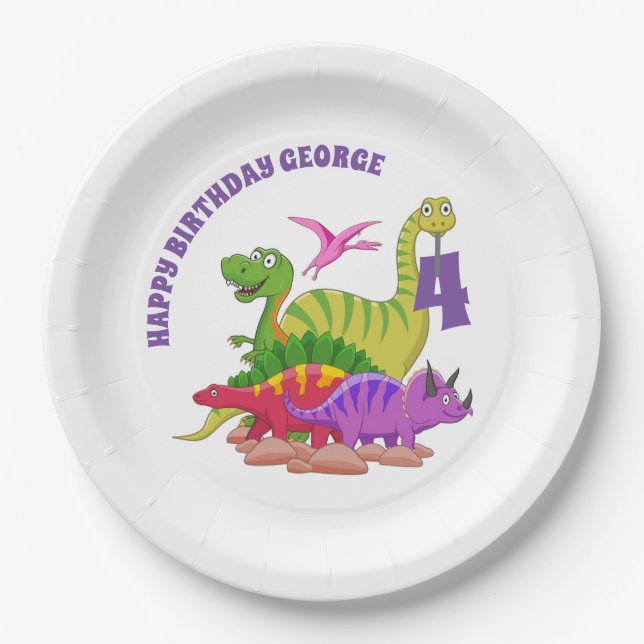 Happy Birthday Paper Plates - Dinosaur's (Front)