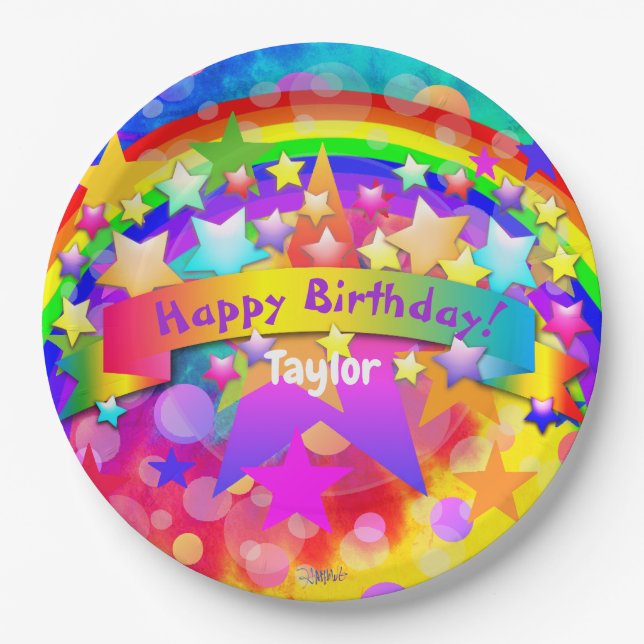 Happy Birthday Paper plates Rainbow HAMbyWG (Front)