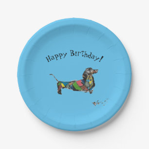 Happy Birthday Paper Plates with Dachshund