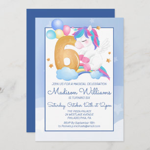 Happy Birthday Party 6th Birthday Unicorn Invitation