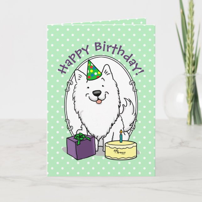 Happy Birthday Party American Eskimo Dog Eskie Card (Front)