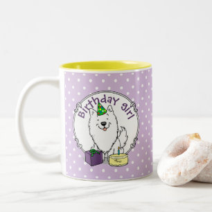 Happy Birthday Party American Eskimo Dog Eskie Two-Tone Coffee Mug