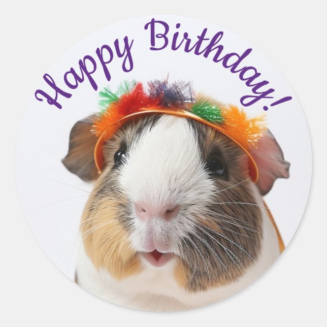 Happy Birthday - Party Animal Guinea Pig #2 Classic Round Sticker (Front)