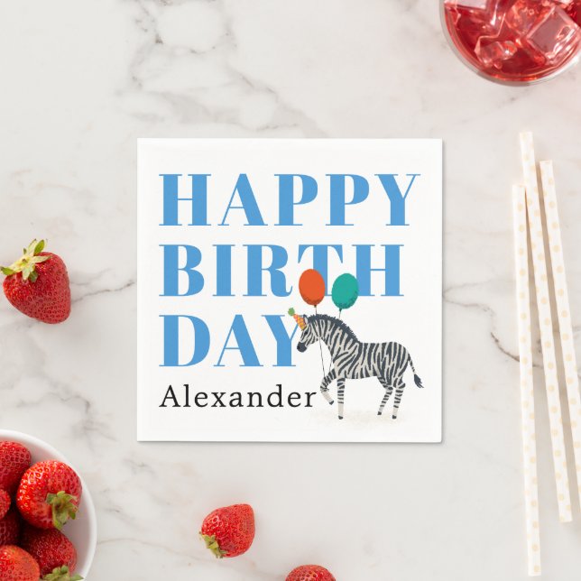 Happy Birthday Party Animal Zebra with Name Napkin (Insitu)