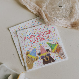 Happy Birthday Party Animals Personalised  Napkin