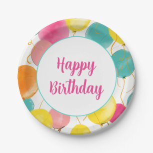 Happy Birthday Party Balloons Plate