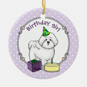 Happy Birthday Party Bichon Frise Dog - Cute Ceramic Ornament