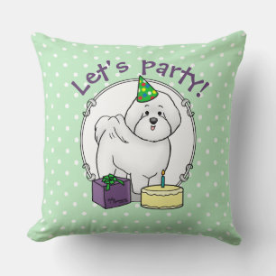 Happy Birthday (Party) Bichon Frise Dog - Cute Cushion