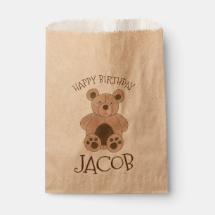 Happy Birthday Party Brown Teddy Bear Kid Baby Favour Bag
